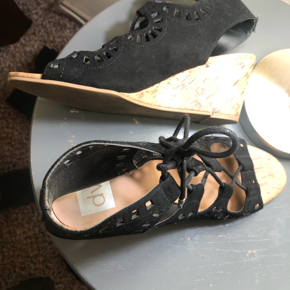 Black lace up wedge sandals